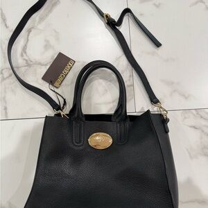 Roberto Cavalli Black Satchel with Gold Accent